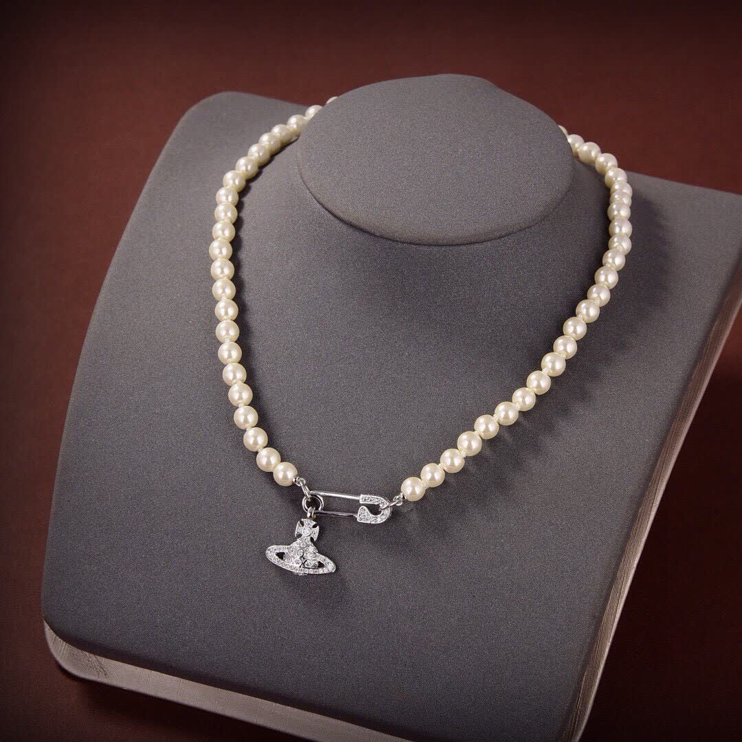 Vivienne Westwood Pearl Necklace with Safety Pin Clasp